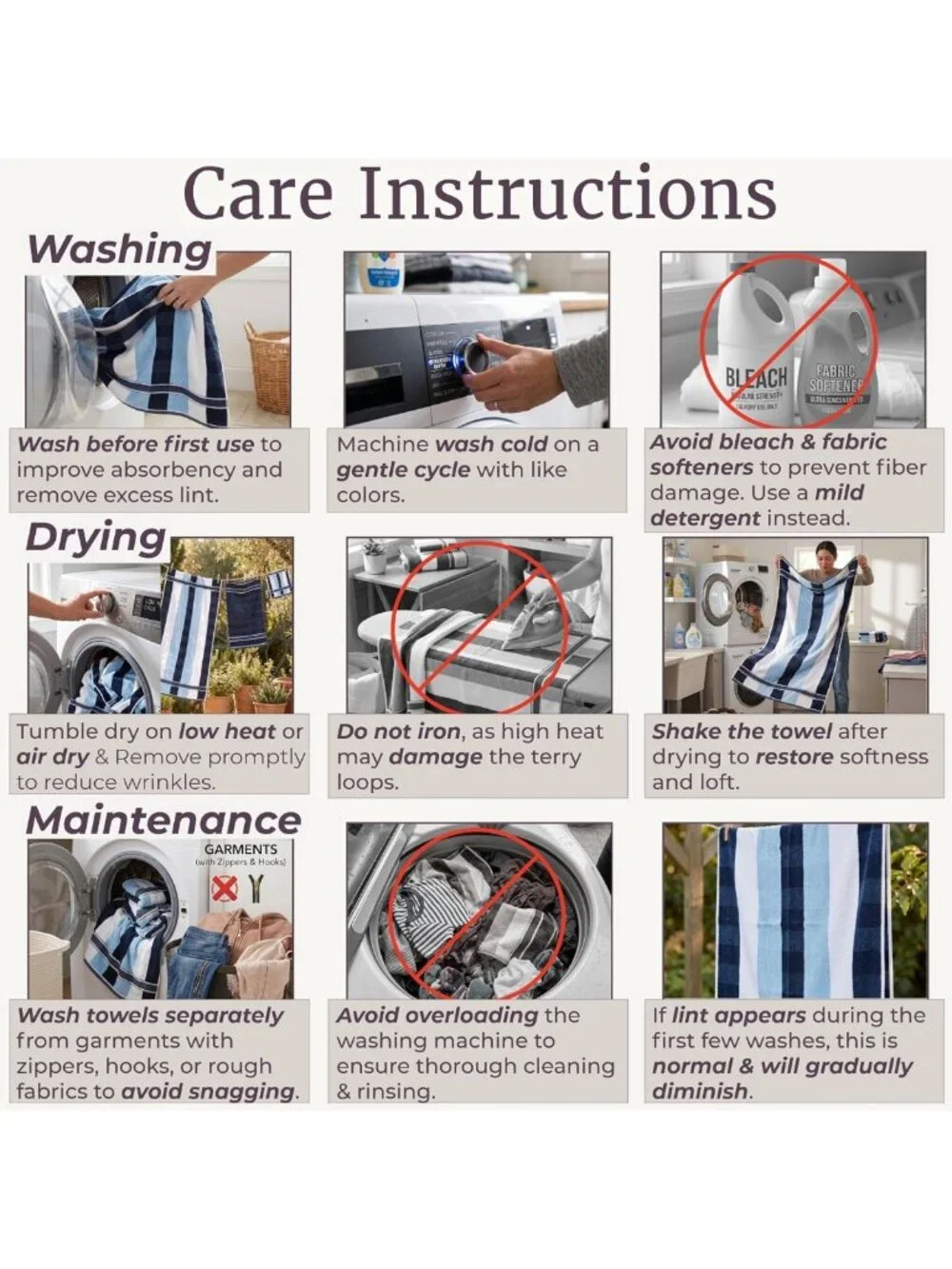 Navy Bathroom Towel Set of 6 - Soft, Absorbent Bath Accessories for Home Decor